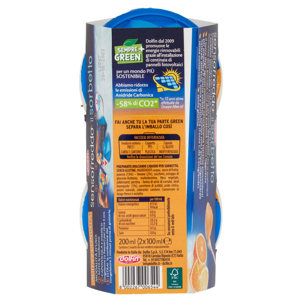 SENSO FREDDO SORBETTO - AGRUMI DI SICILIA DOLFIN 2X100ML MIX DI AGRUMI - 1