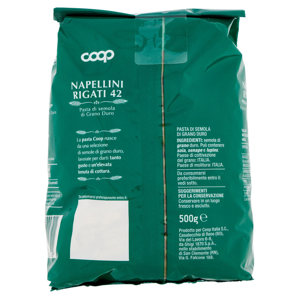 PASTA SEMOLA NAPELLINI RIGATI COOP N 42 G 500 CON GRANO ITALIANO - 3