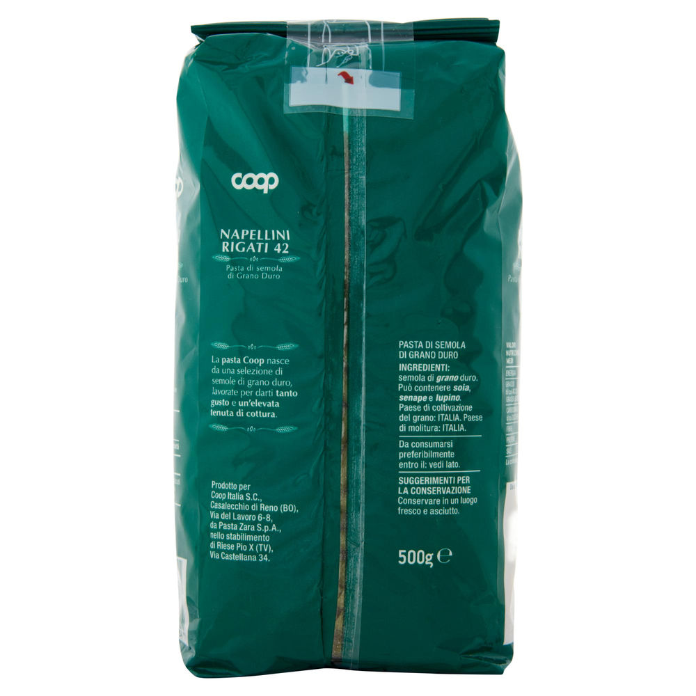 PASTA SEMOLA NAPELLINI RIGATI COOP N 42 G 500 CON GRANO ITALIANO - 2