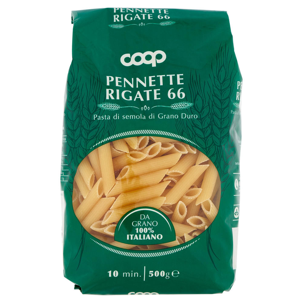 PASTA SEMOLA PENNETTE RIGATE COOP N.66 SACCHETTO G500 CON GRANO ITALIANO - 0