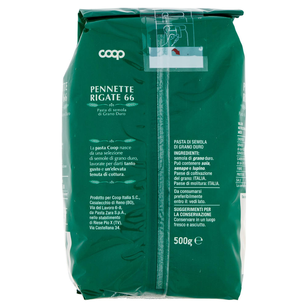 PASTA SEMOLA PENNETTE RIGATE COOP N.66 SACCHETTO G500 CON GRANO ITALIANO - 3