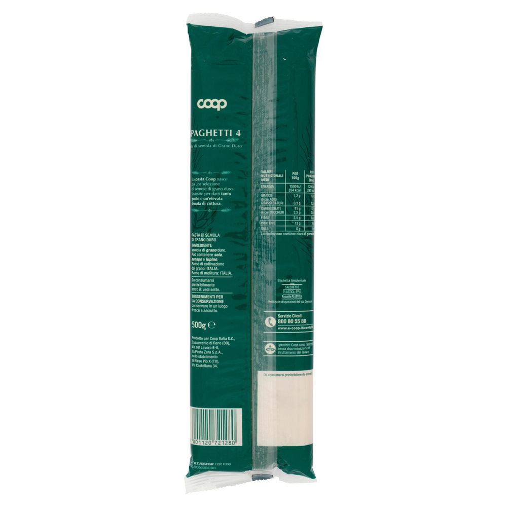 PASTA SEMOLA SPAGHETTI COOP N4 SACCHETTO G500 CON GRANO ITALIANO - 2