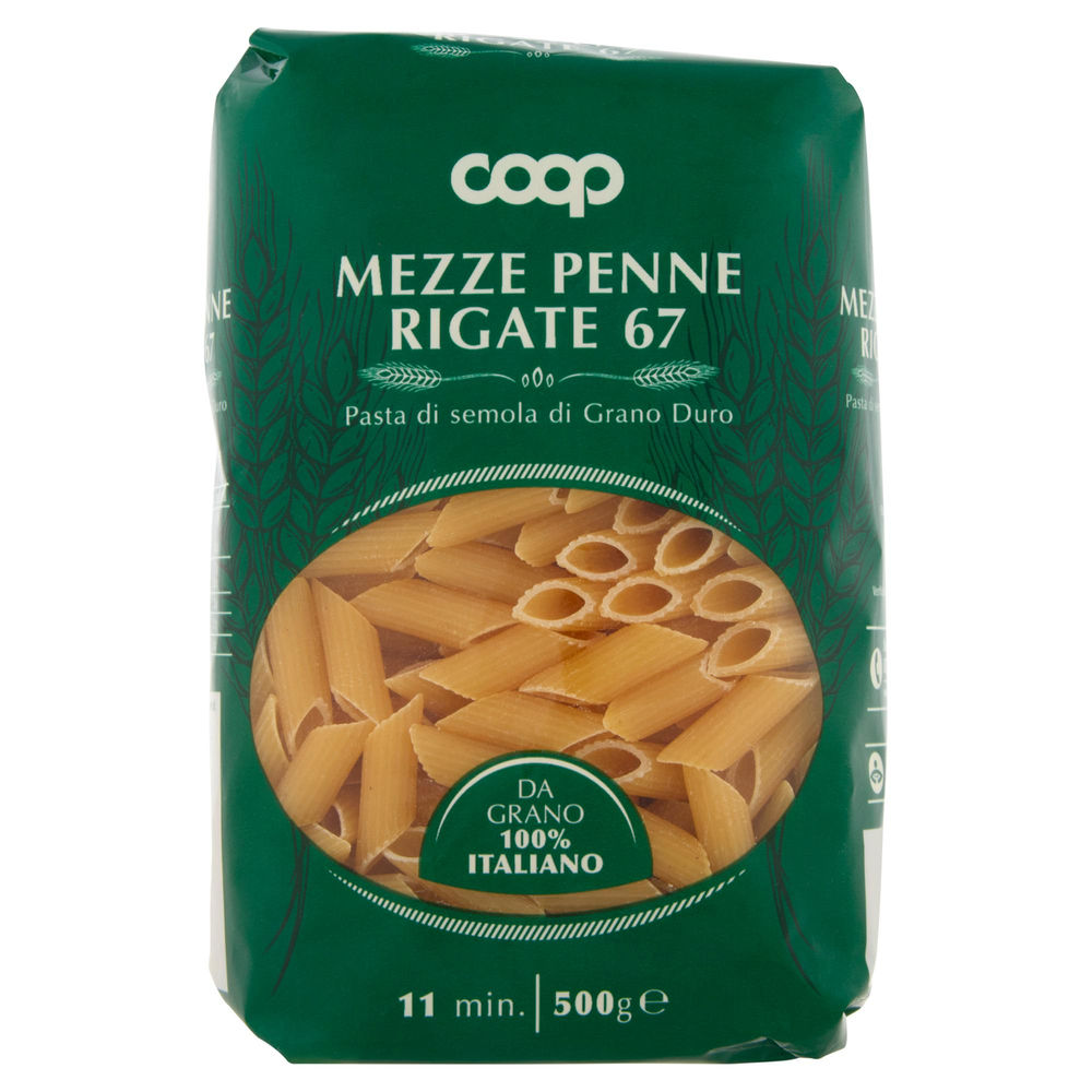 PASTA SEMOLA MEZZE PENNE RIGATE COOP N.67 SACCHETTO G.500 CON GRANO ITALIANO - 1