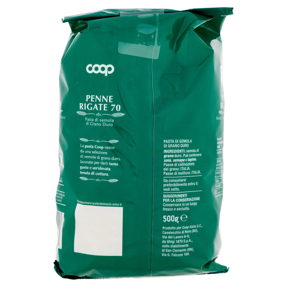 PASTA SEMOLA PENNE RIGATE COOP N. 70 SACCHETTO G 500 CON GRANO ITALIANO - 3