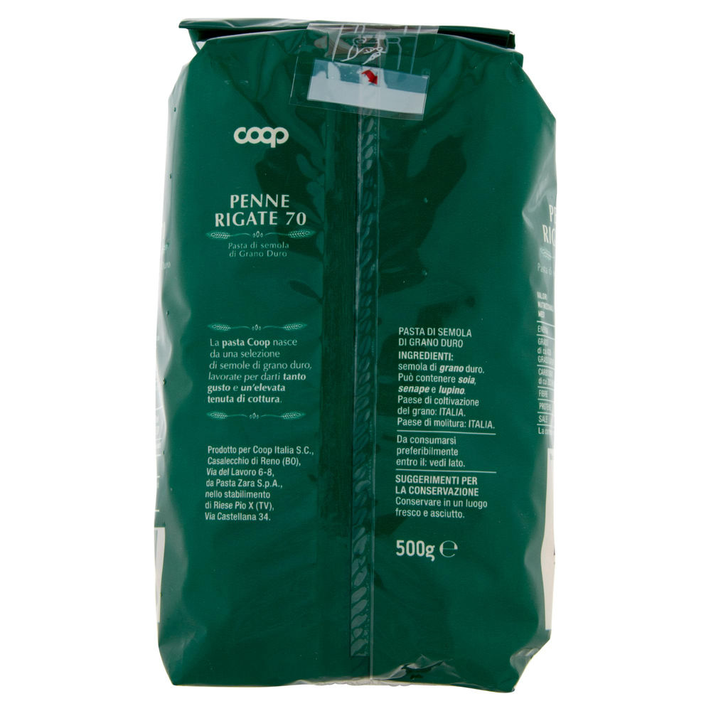 PASTA SEMOLA PENNE RIGATE COOP N. 70 SACCHETTO G 500 CON GRANO ITALIANO - 2