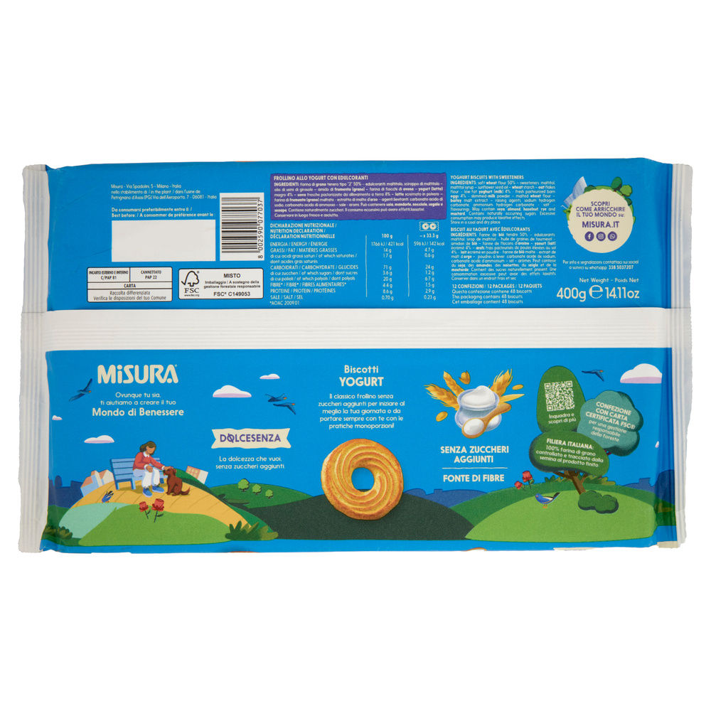 BISCOTTI YOGURT MAGRO E AVENA MISURA DOLCESENZA G 400 - 1