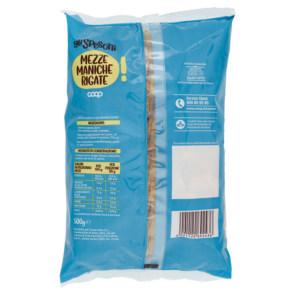 PASTA DI SEMOLA MEZZE MANICHE RIGATE GLI SPESOTTI COOP G500 - 1