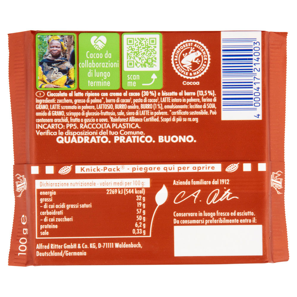 TAVOLETTA CIOCCOLATO AL LATTE RITTER SPORT CON  BISCOTTO INC. G.100 - 1