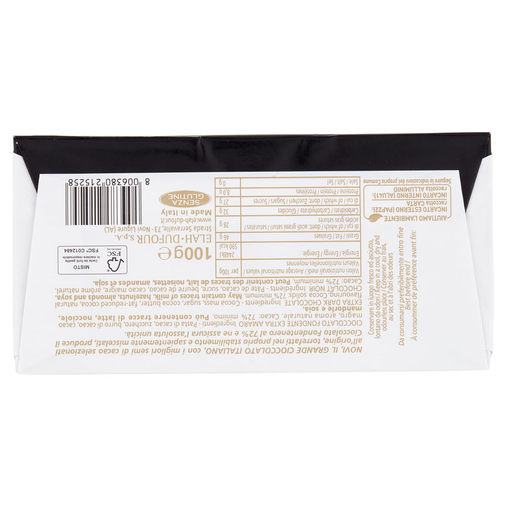 TAVOLETTA CIOCCOLATO NOVI FONDENTE NERO 72% INCARTO G 100 - 1