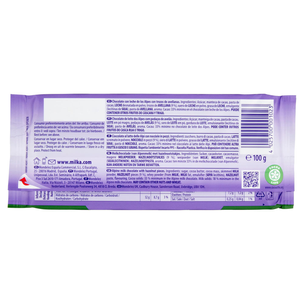 TAVOLETTA CIOCCOLATO MILKA CON NOCCIOLE INCARTO GR.100 - 1