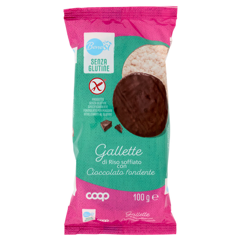 GALLETTE  RISO RICOPERTE DI CIOCCOLATO FONDENTE SENZA GLUTINE BENESI' COOP G 100 - 0