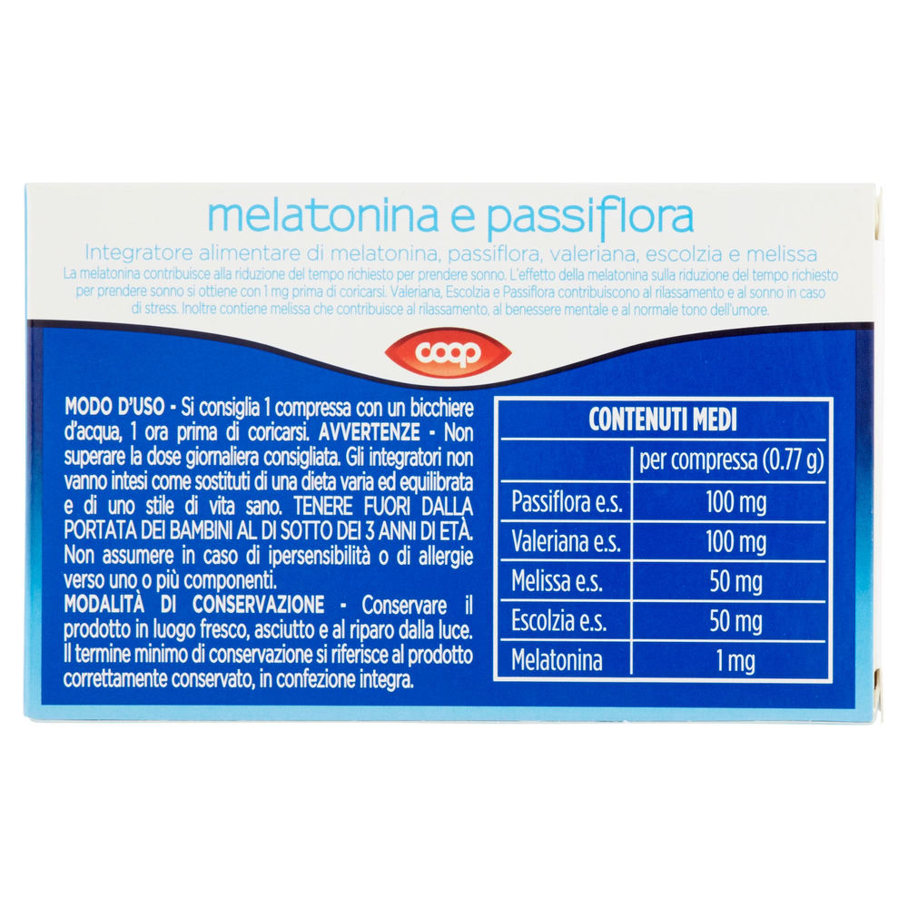 MELATONINA E PASSIFLORA COOP SCATOLA 60 COMPRESSE G 46,2 - 1