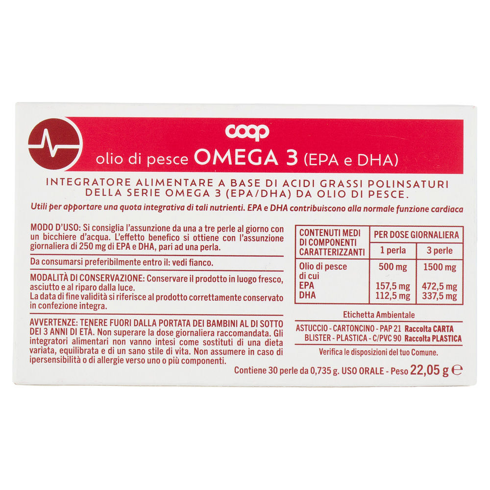 INTEGRATORE OMEGA 3 OLIO DI PESCE COOP SCATOLA 30 PERLE G.22,05 - 1