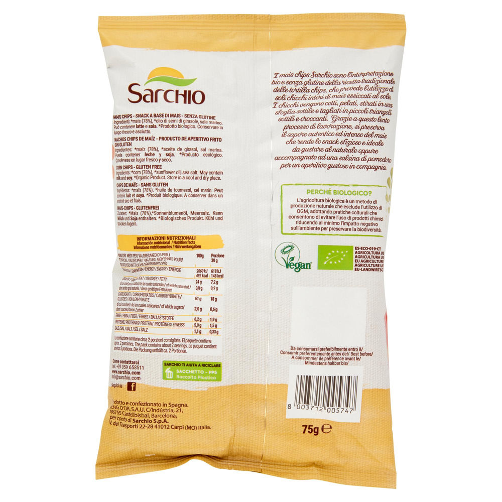 MAIS CHIPS BIOLOGICO SARCHIO SACCHETTO G 75 - 1