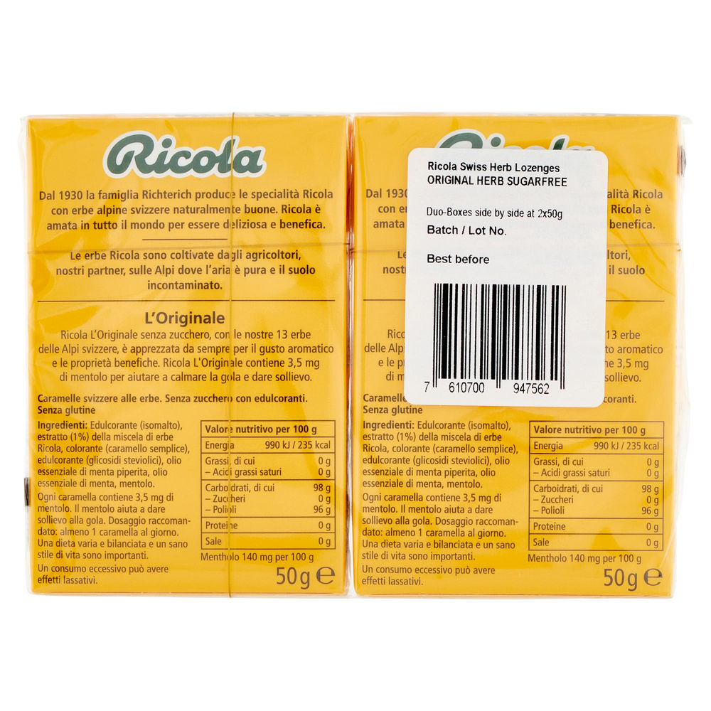 CARAMELLE ERBE BALSAMICHE S/ZUCCHERO RICOLA G 50X2 - 1