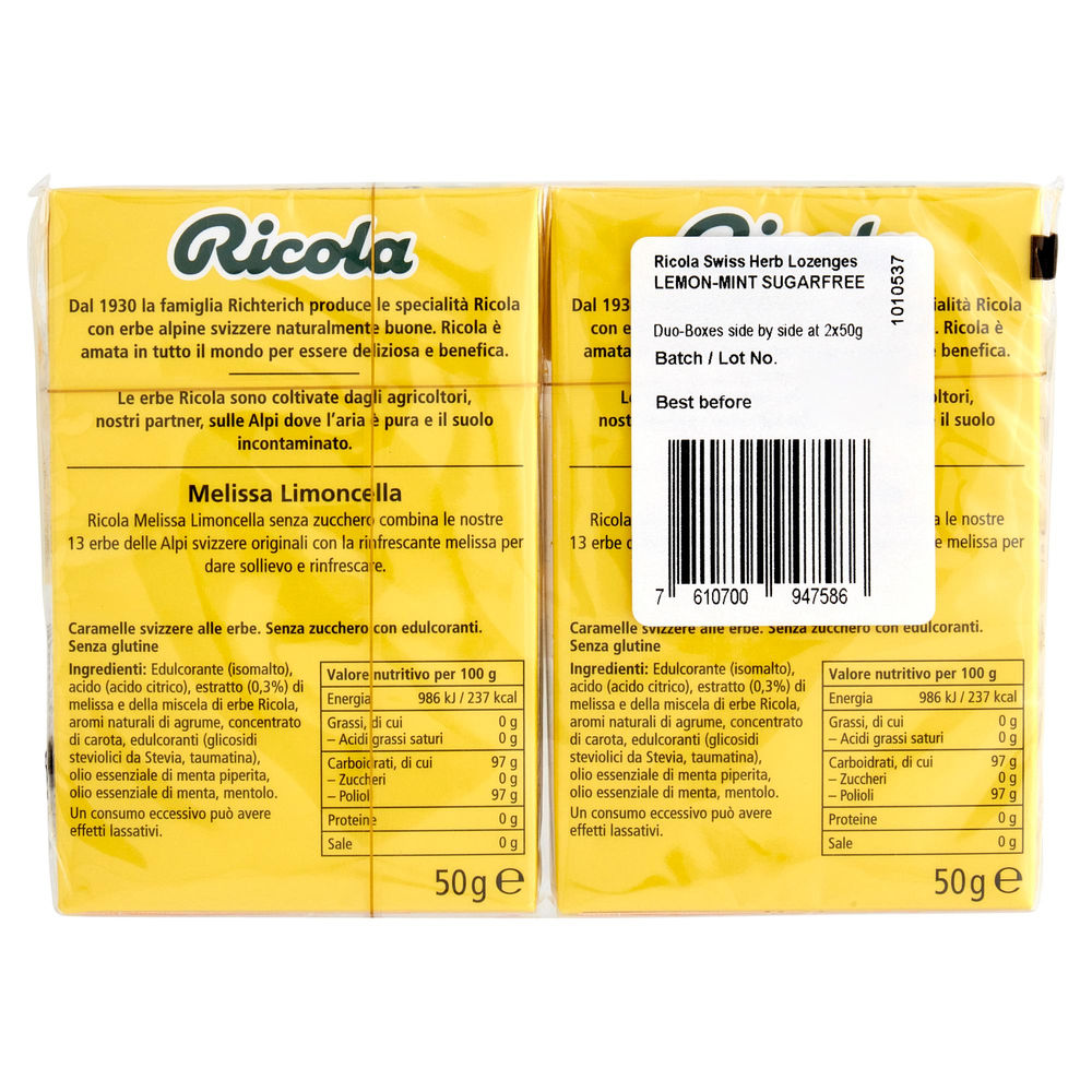 CARAMELLE MELISSA LIMONCELLA  S/ZUCCHERO RICOLA G 50X2 - 1