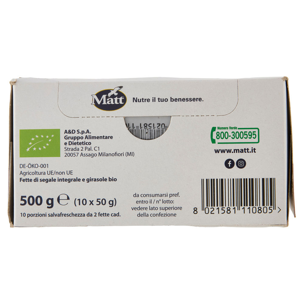 PANE SEGALE BIO SENZA LIEVITO MATT & BIO SCATOLA G.500 - 12