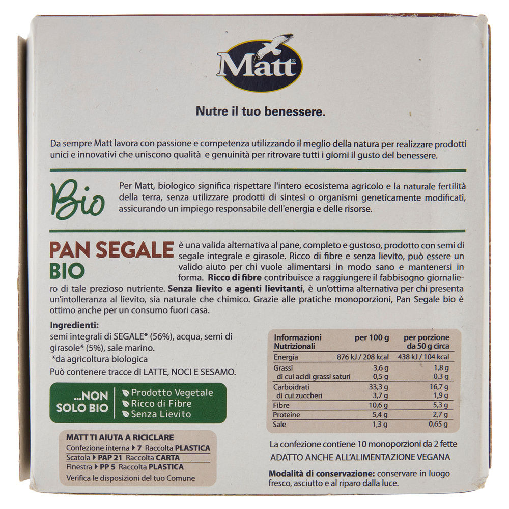 PANE SEGALE BIO SENZA LIEVITO MATT & BIO SCATOLA G.500 - 15