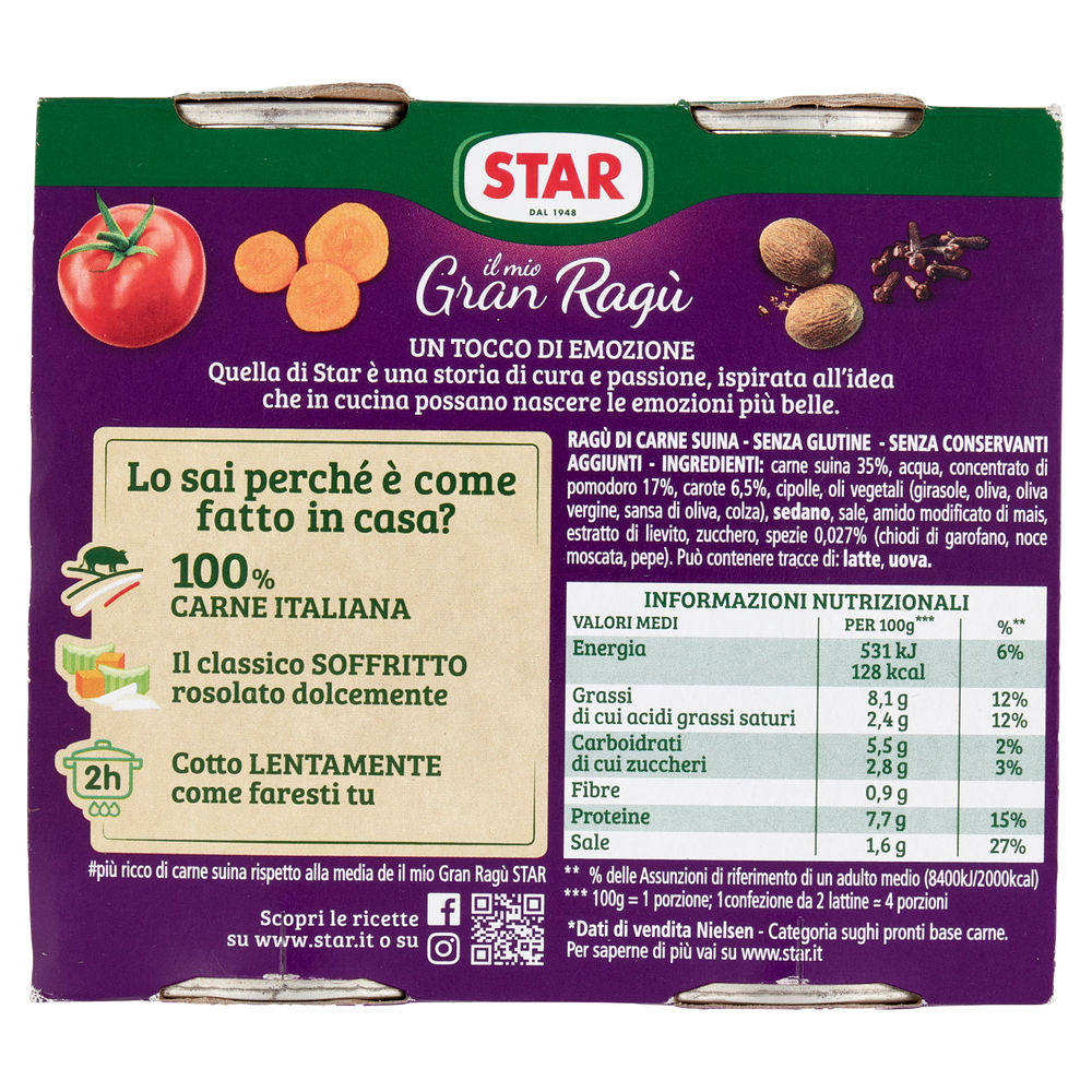 GRAN RAGÙ EXTRA STAR CARNE ITALIANA LATTINA   G 180 X 2 - 1
