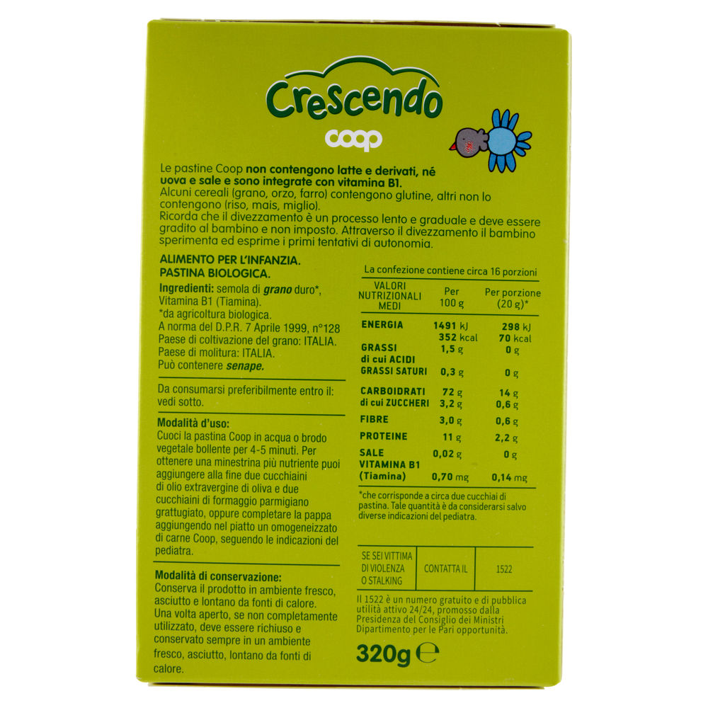 PASTINA DI SEMOLA DI GRANO DURO BIO GEMMINE COOP CRESCENDO G 320 - 1