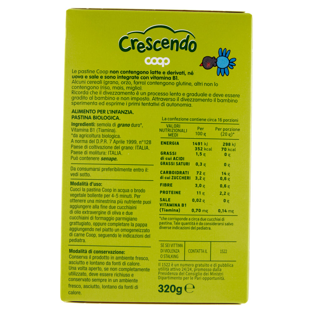 PASTINA DI SEMOLA DI GRANO DURO BIO STELLINE COOP CRESCENDO G 320 - 1