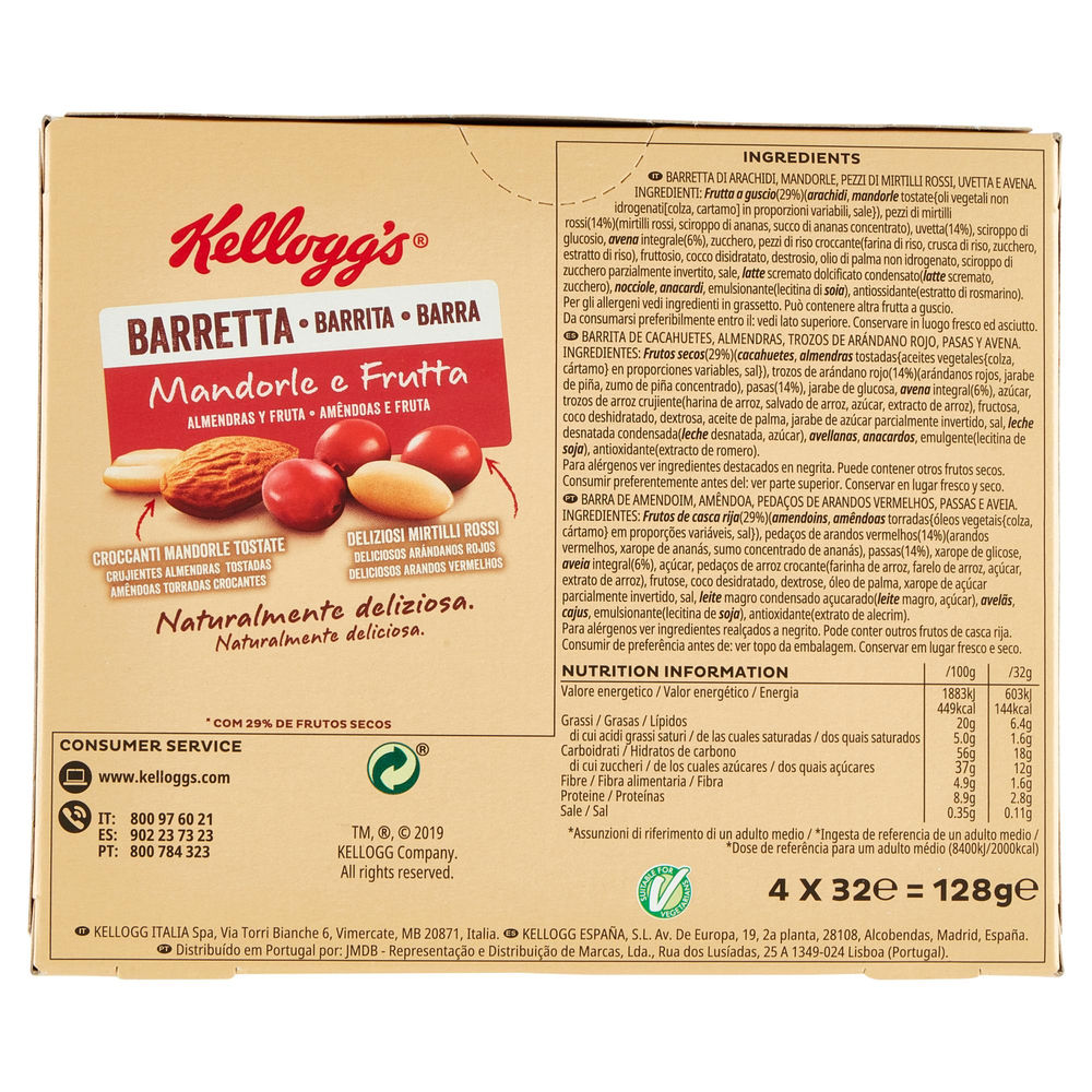 BARRETTE MANDORLE E FRUTTA KELLOGG'S SCATOLA PZ.4 X G 32 - 3