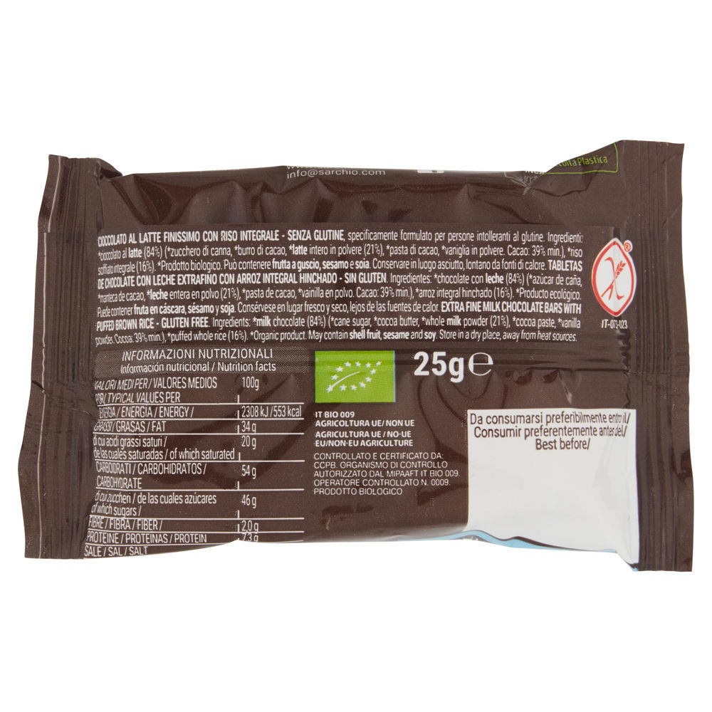 MONOPORZIONE SOFFIO CIOCCOLATO AL LATTE BIO SENZA GLUTINE BIO SARCHIO 25G - 1