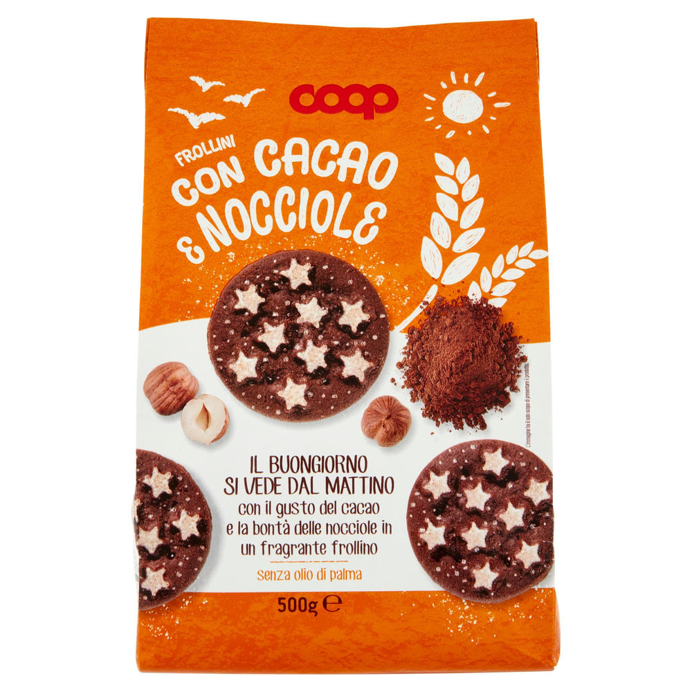 BISCOTTI FROLLINI CON CACAO E NOCCIOLE COOP SACCHETTO GR.500 NO PALMA - 1