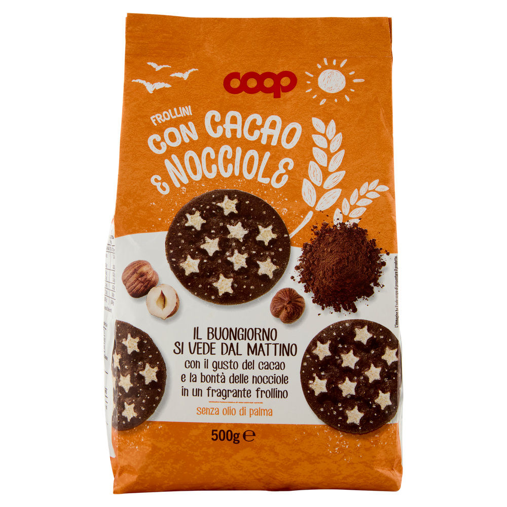 BISCOTTI FROLLINI CON CACAO E NOCCIOLE COOP SACCHETTO GR.500 NO PALMA - 0