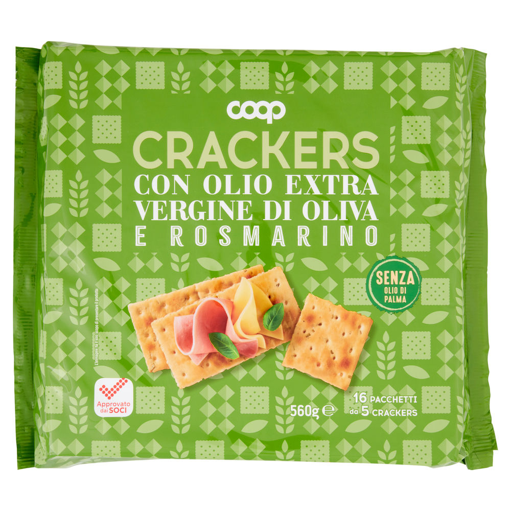 Crackers c/olio extra vergine di oliva  e rosmarino coop incarto g 560 no palma