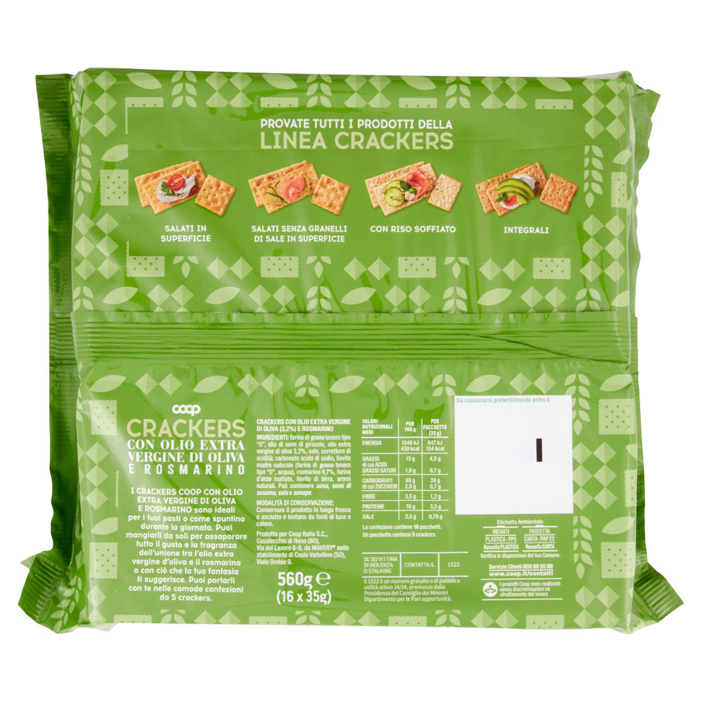 CRACKERS C/OLIO EXTRA VERGINE DI OLIVA  E ROSMARINO COOP INCARTO G 560 NO PALMA - 1