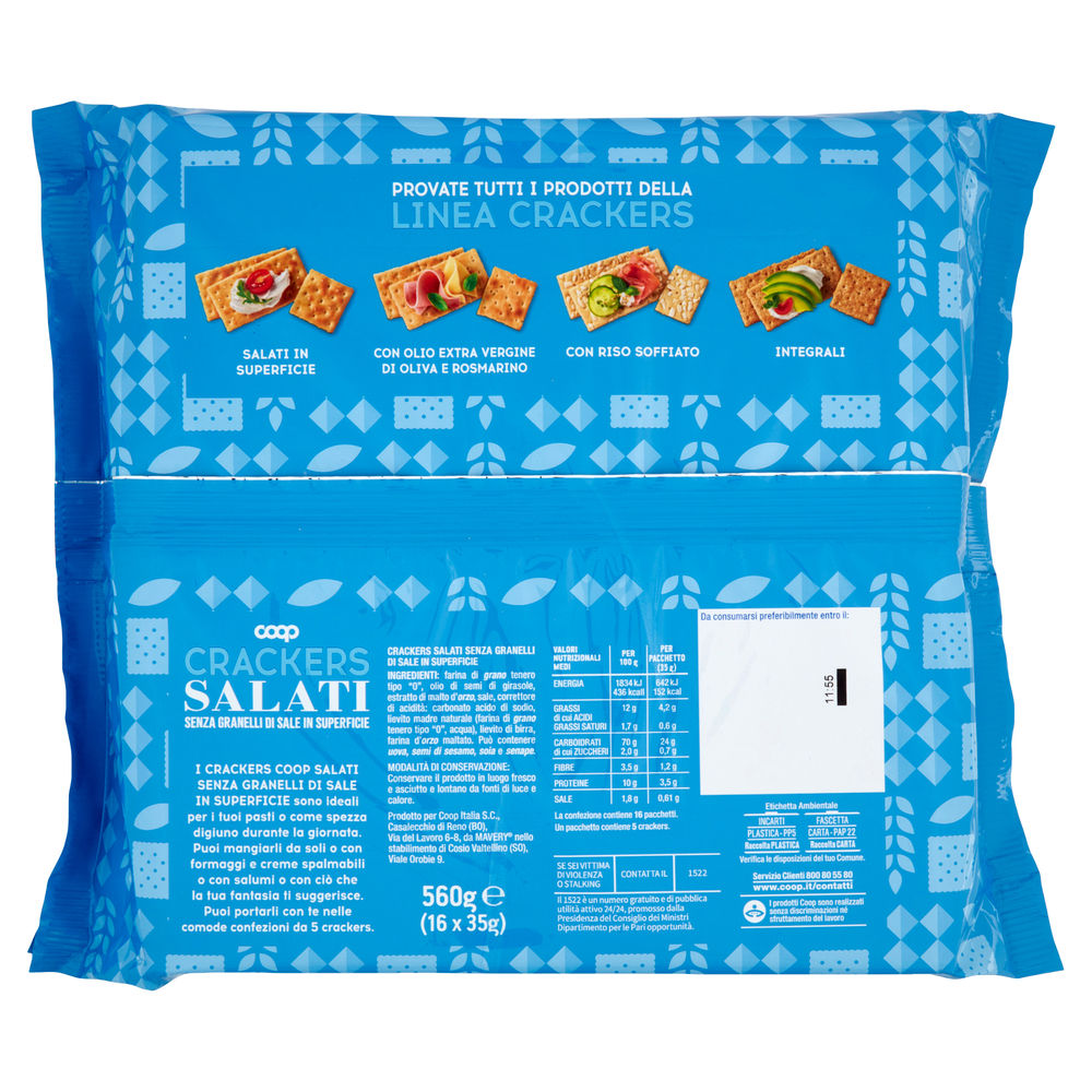 CRACKERS SALATI SENZ/GRANELLI DI SALE IN SUPERFICIE COOP INCARTO G 560 NO PALMA - 1