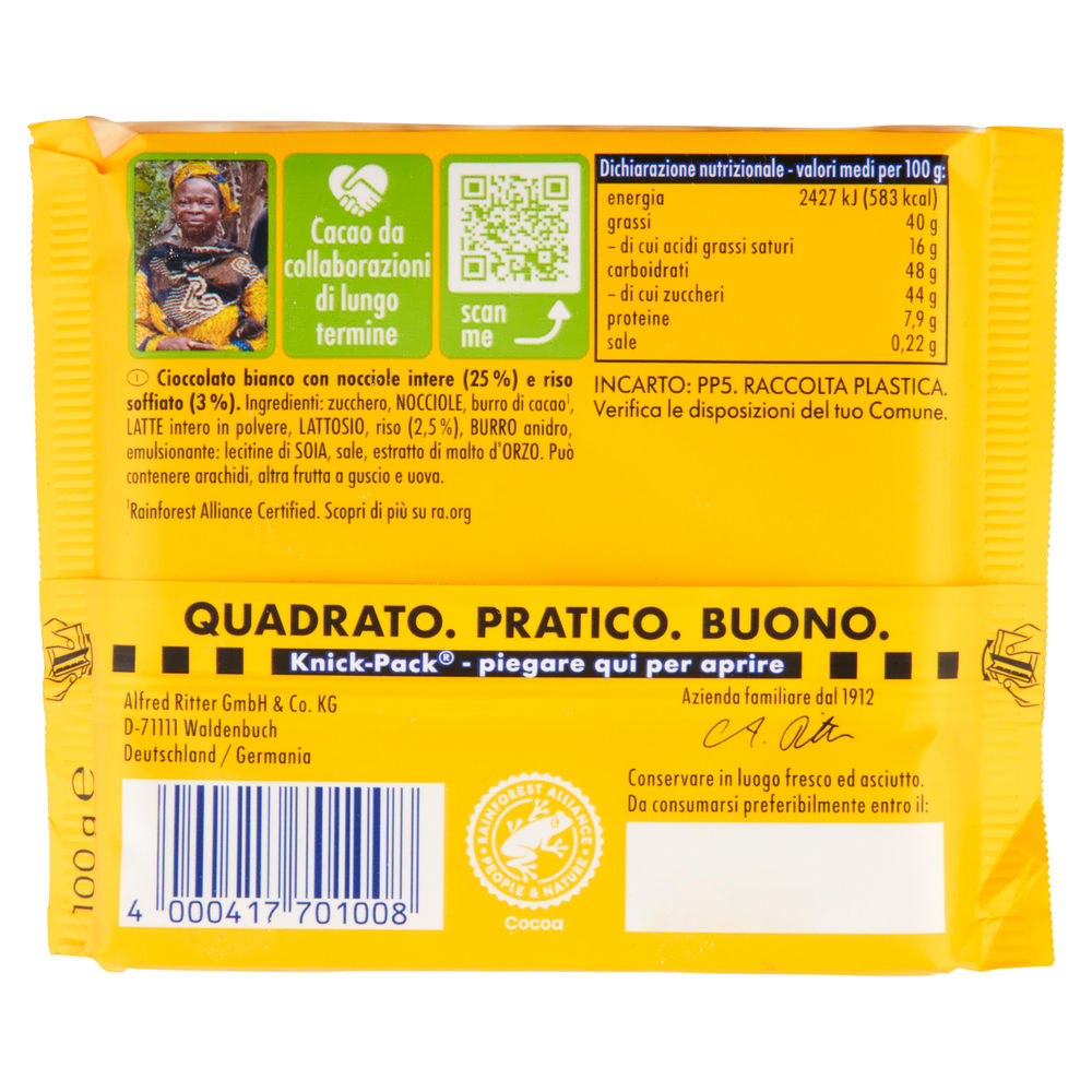 TAVOLETTA RITTER SP BIANCO NOCCIOLE INTERE INCARTO G 100 - 1