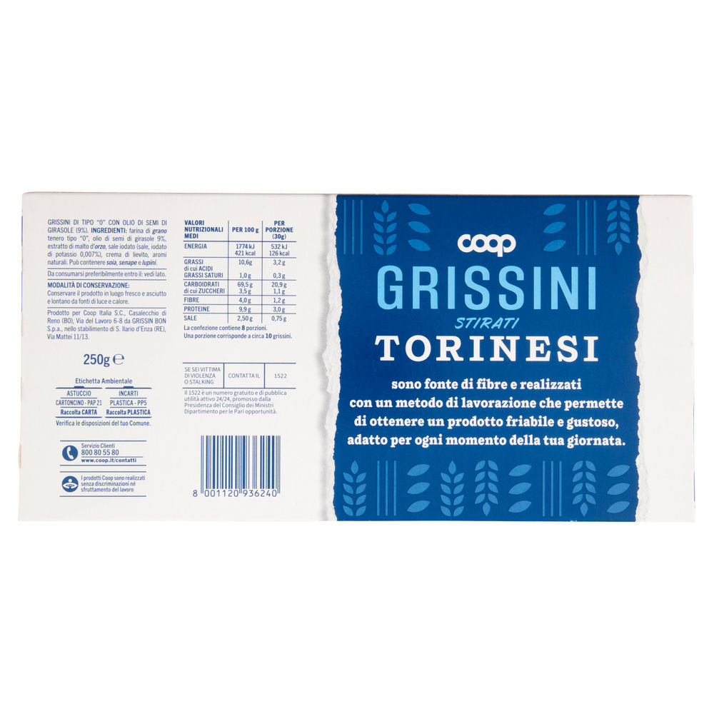 GRISSINI TORINESI COOP SCATOLA G 250 NO PALMA - 1