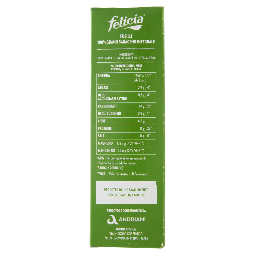 PASTA DI GRANO SARACENO FUSILLI SENZA GLUTINE BIO FELICIA G 340 - 5