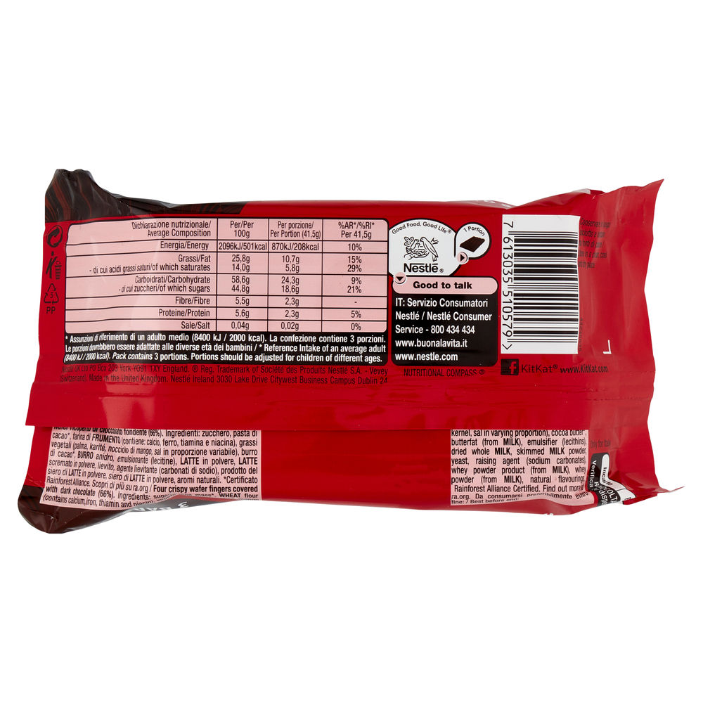 SNACK KIT KAT DARK 70% NESTLE' MULTIPACK PZ.3XGR.41,5 - 1