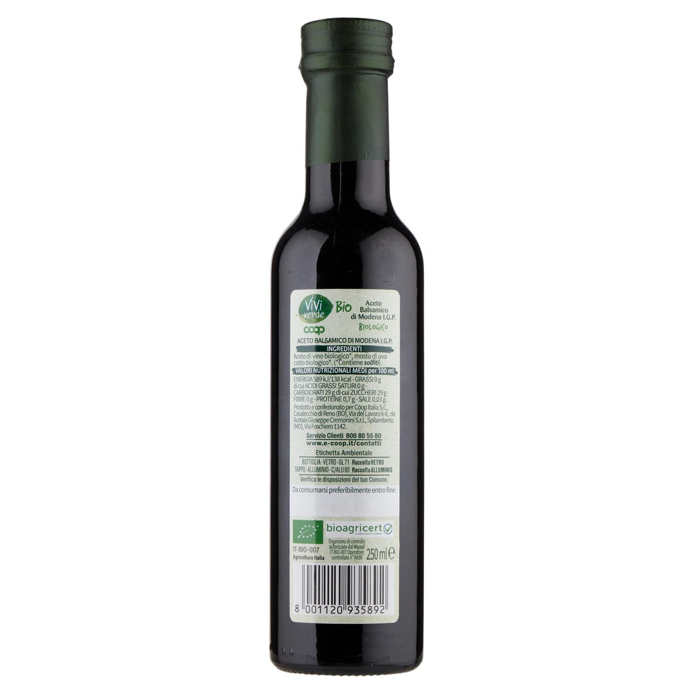 ACETO BALSAMICO DI MODENA IGP BIOLOGICO VIVIVERDE COOP BOTTIGLIA ML 250 - 1