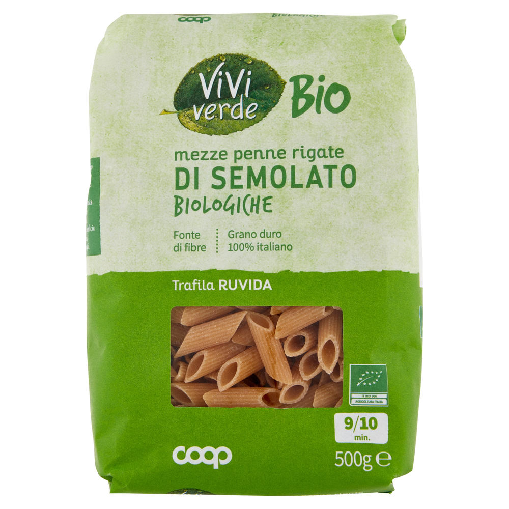 MEZZE PENNE RIGATE DI SEMOLATO BIO VIVIVERDE COOP G500 - 0