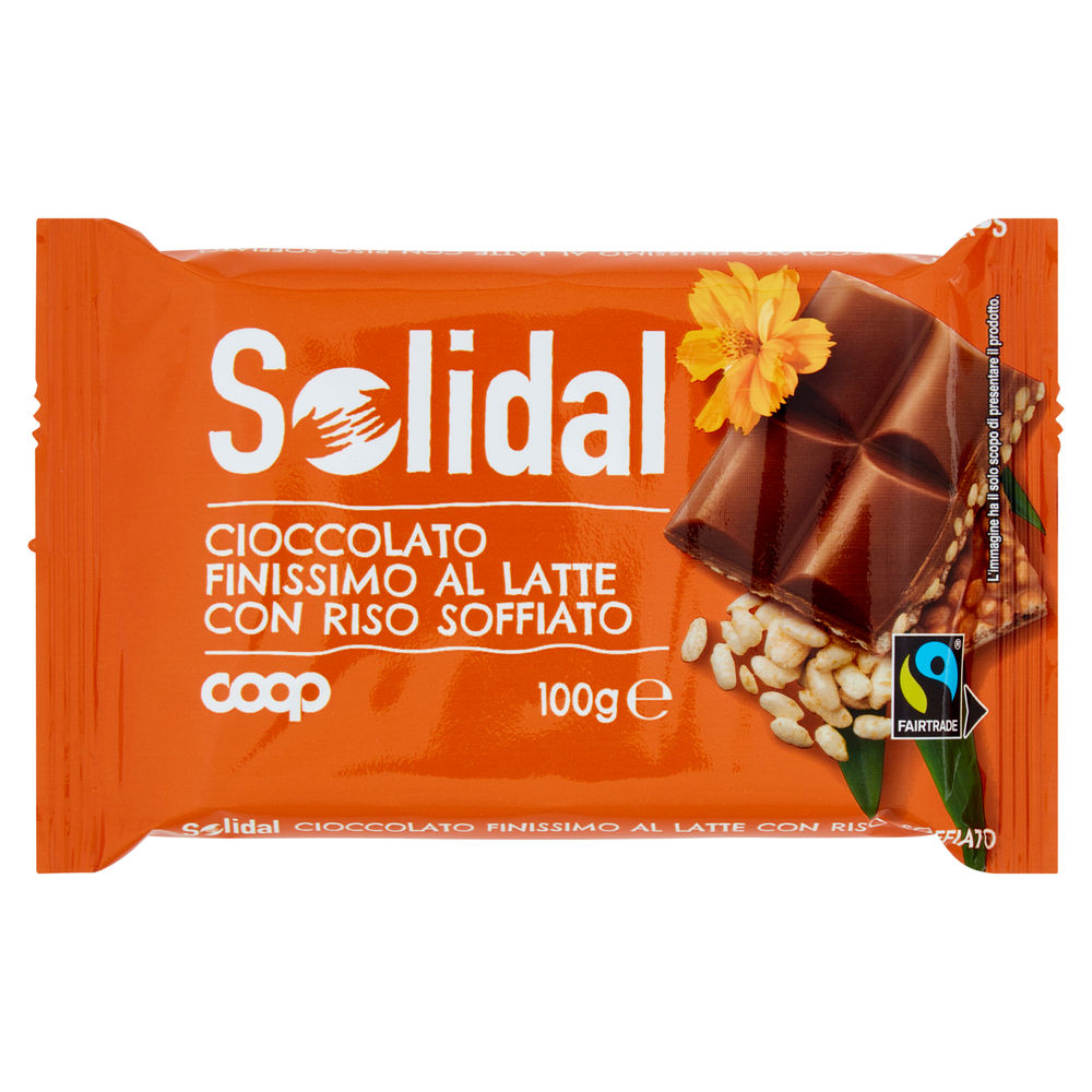 Tavoletta cioccolato al latte e riso coop solidal  g 100