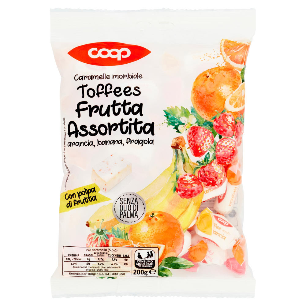 Caramelle toffees frutta coop no palma busta g 200