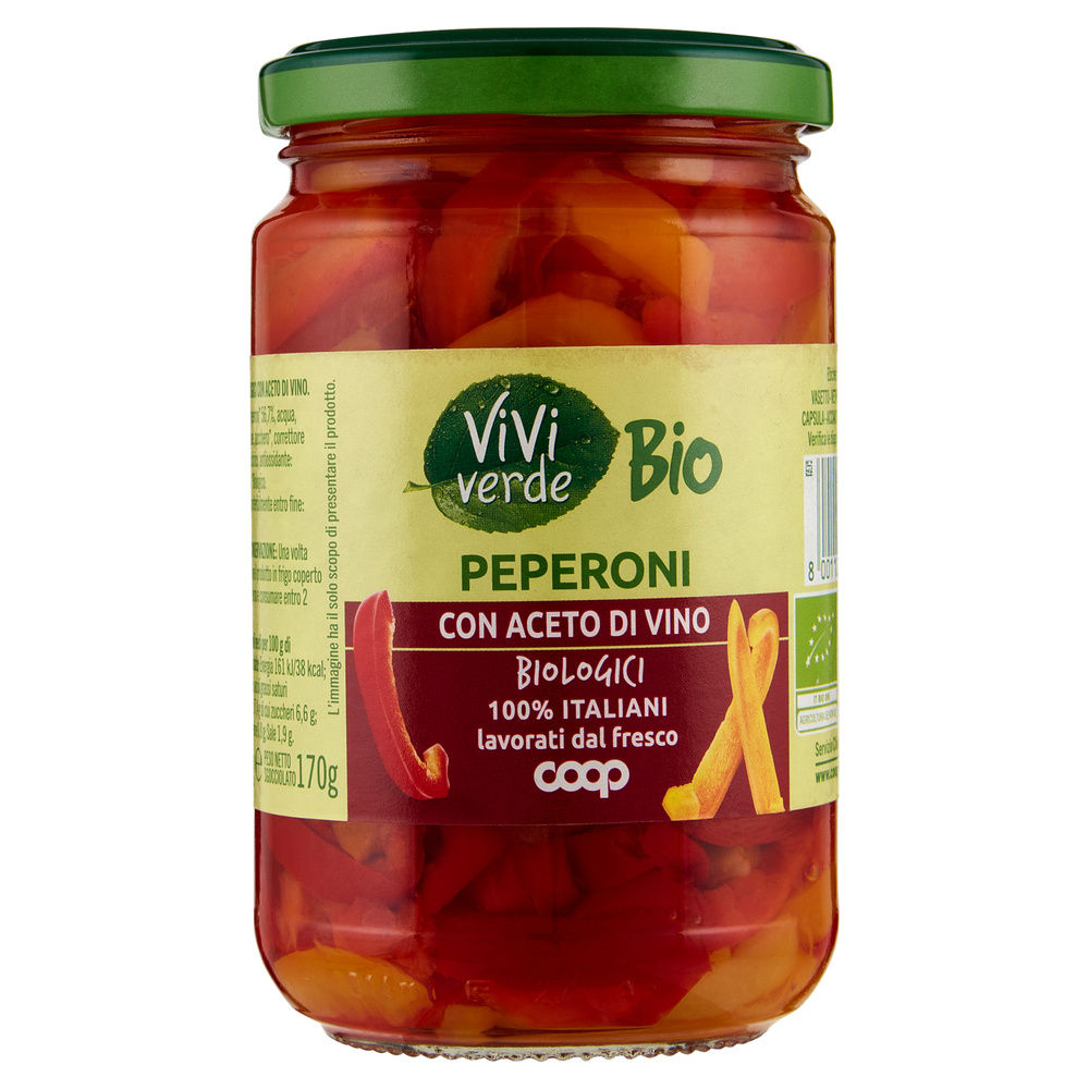 Peperoni rossi e gialli biologici in aceto viviverde coop vv g 300 sgocc g 170