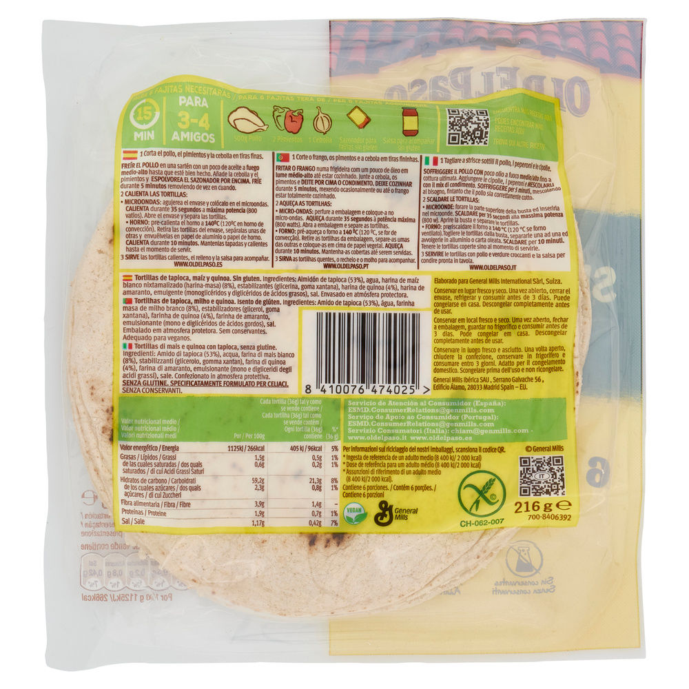 TORTILLAS MEXICANAS GLUTEN FREE OLD EL PASO 216G - 1