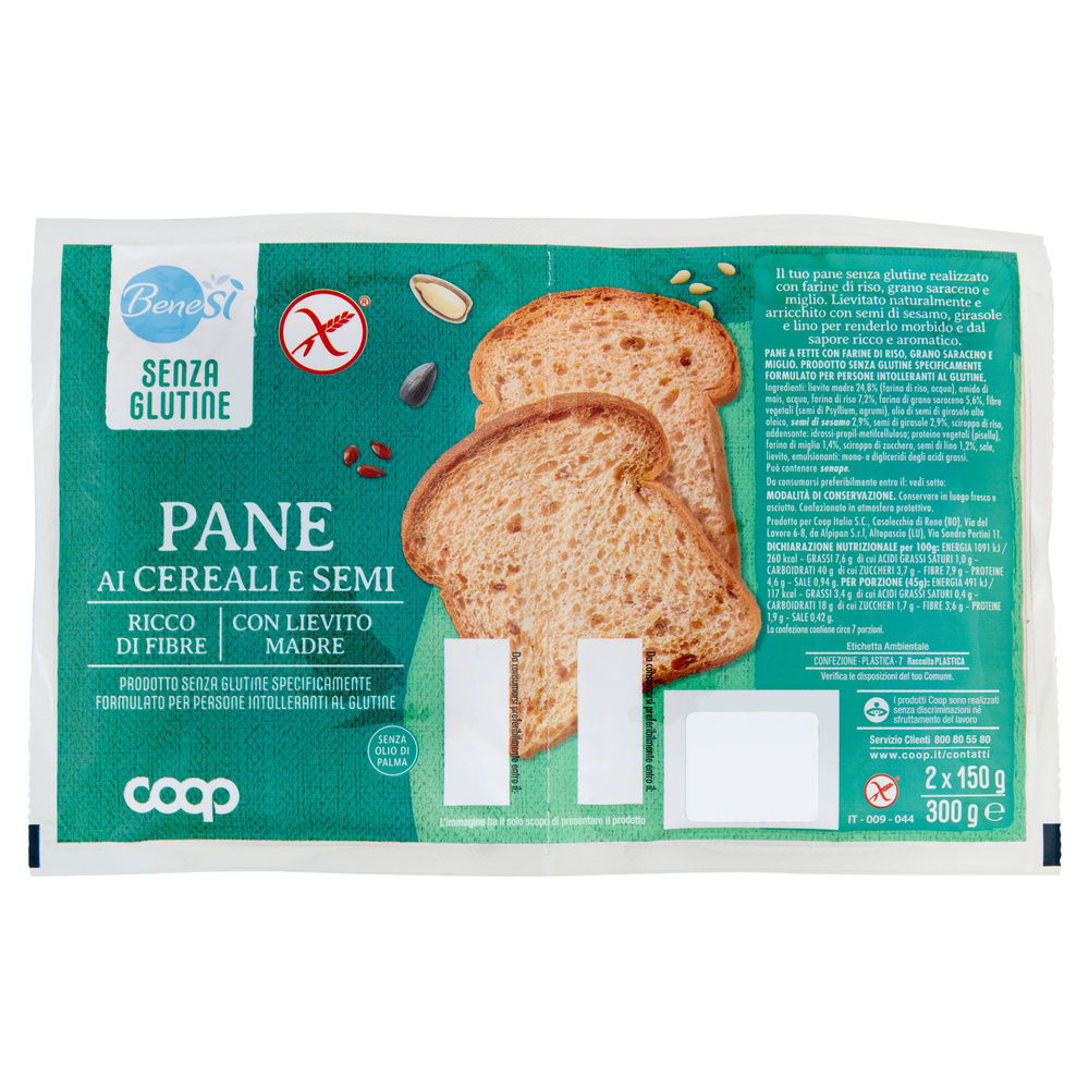 Pane ai cereali e semi senza glutine benesi coop g 300