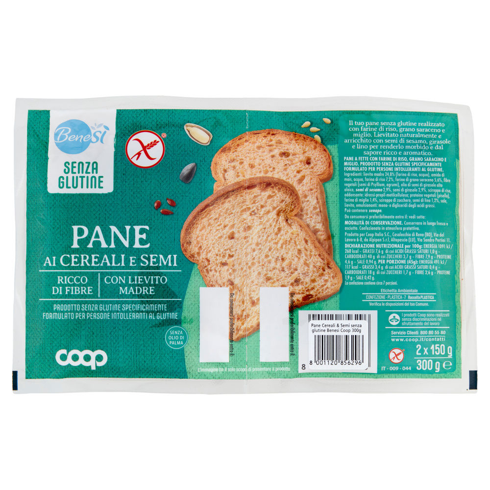 PANE AI CEREALI E SEMI SENZA GLUTINE BENESI COOP G 300 - 2