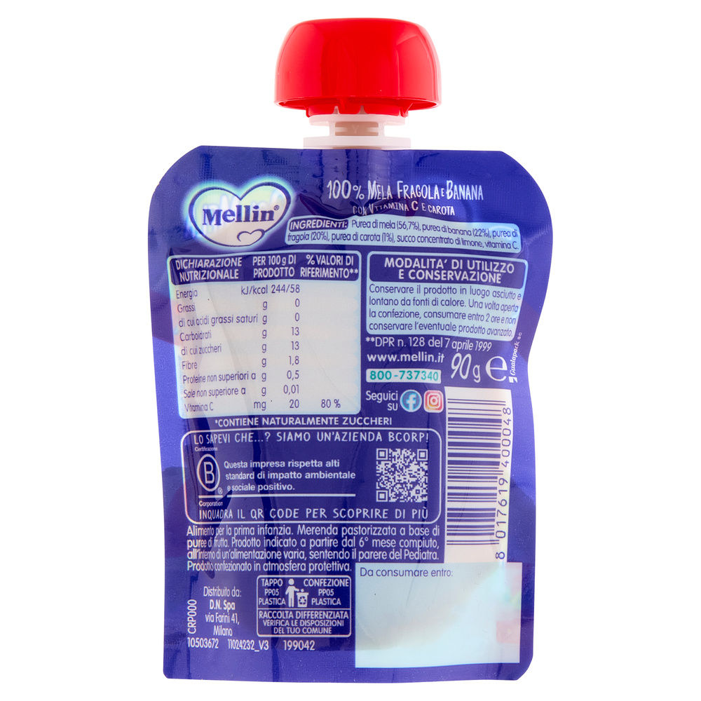 POUCH MELA FRAGOLA BANANA MELLIN CARTONE G 90 - 9