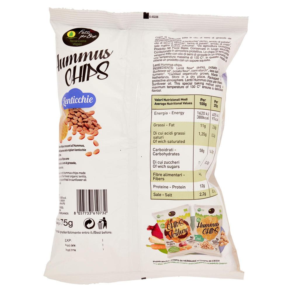 CHIPS DI LENTICCHIE HUMMUS TERRA NOSTRA  VEGAN 75G - 1