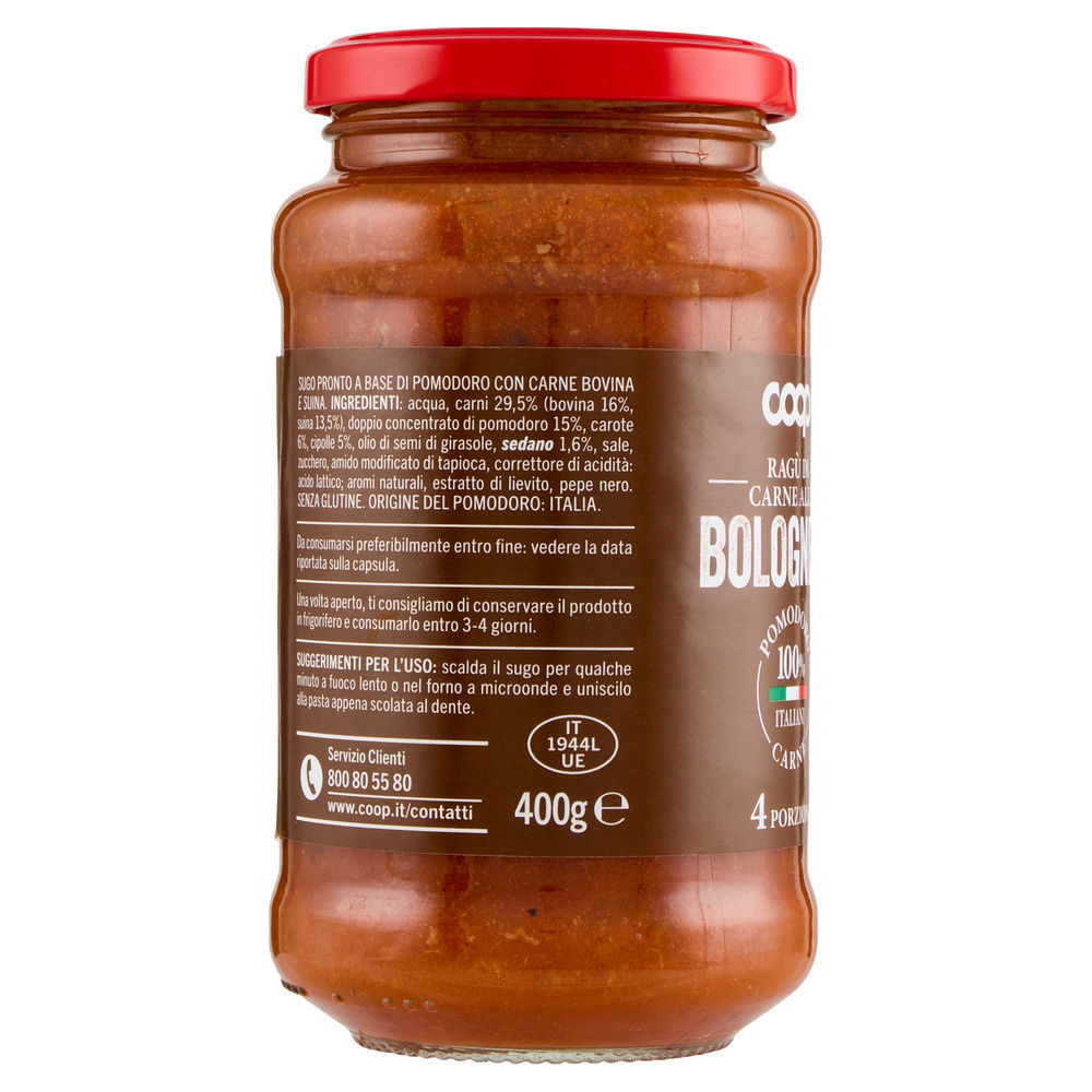 RAGU' CARNE ALLA BOLOGNESE COOP VASO VETRO G 400 - 13