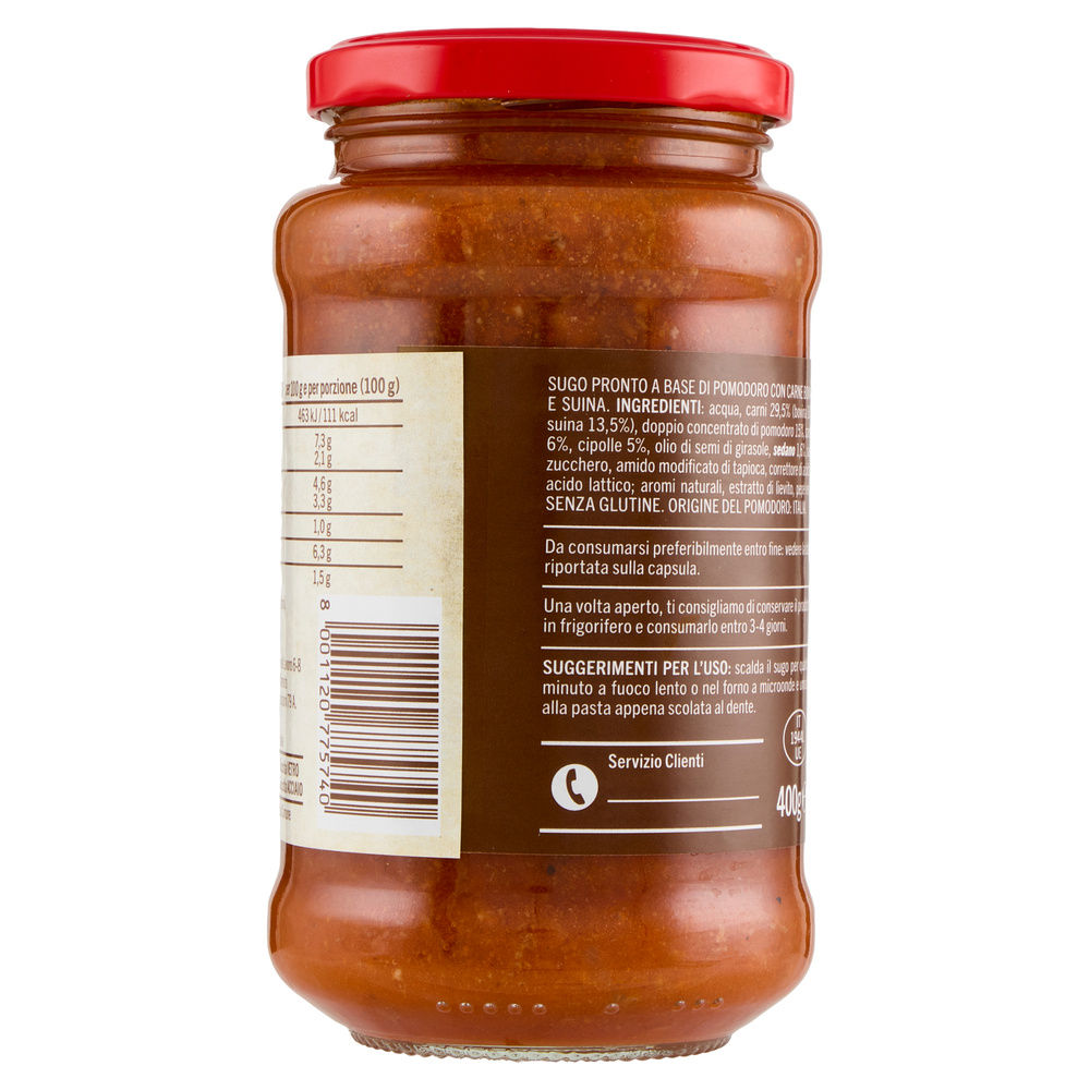 RAGU' CARNE ALLA BOLOGNESE COOP VASO VETRO G 400 - 12