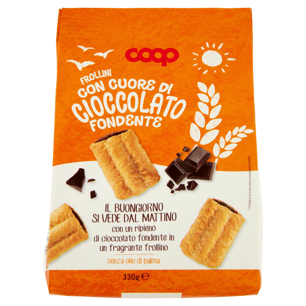 Biscotti frollini con cuore di cioccolato fondente coop g 330