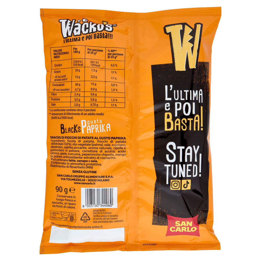 PATATINE WACKO'S BLACKS PAPRIKA SAN CARLO BUSTA G 90 - 1